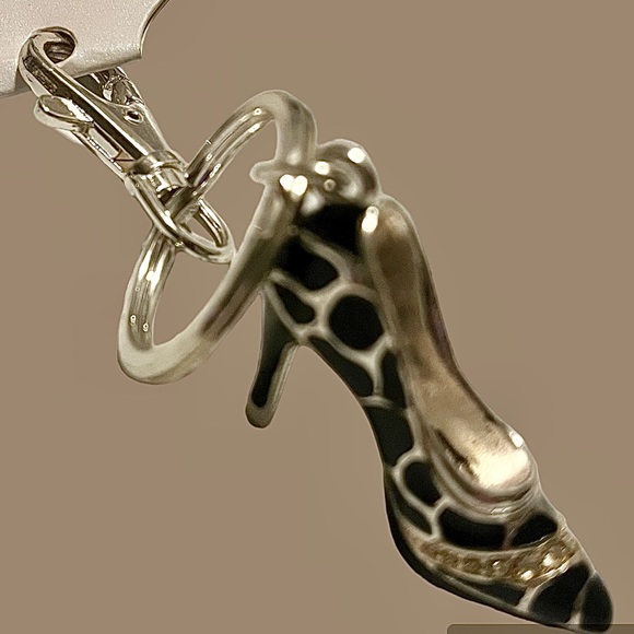 Leopard & Rhinestone High Heel Purse-Charm - Keyring Black Silver Champagne NWT - Picture 4 of 11